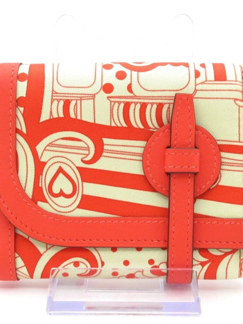HERMES avec soie Cream Red Silk Veau Swift K Coin Case